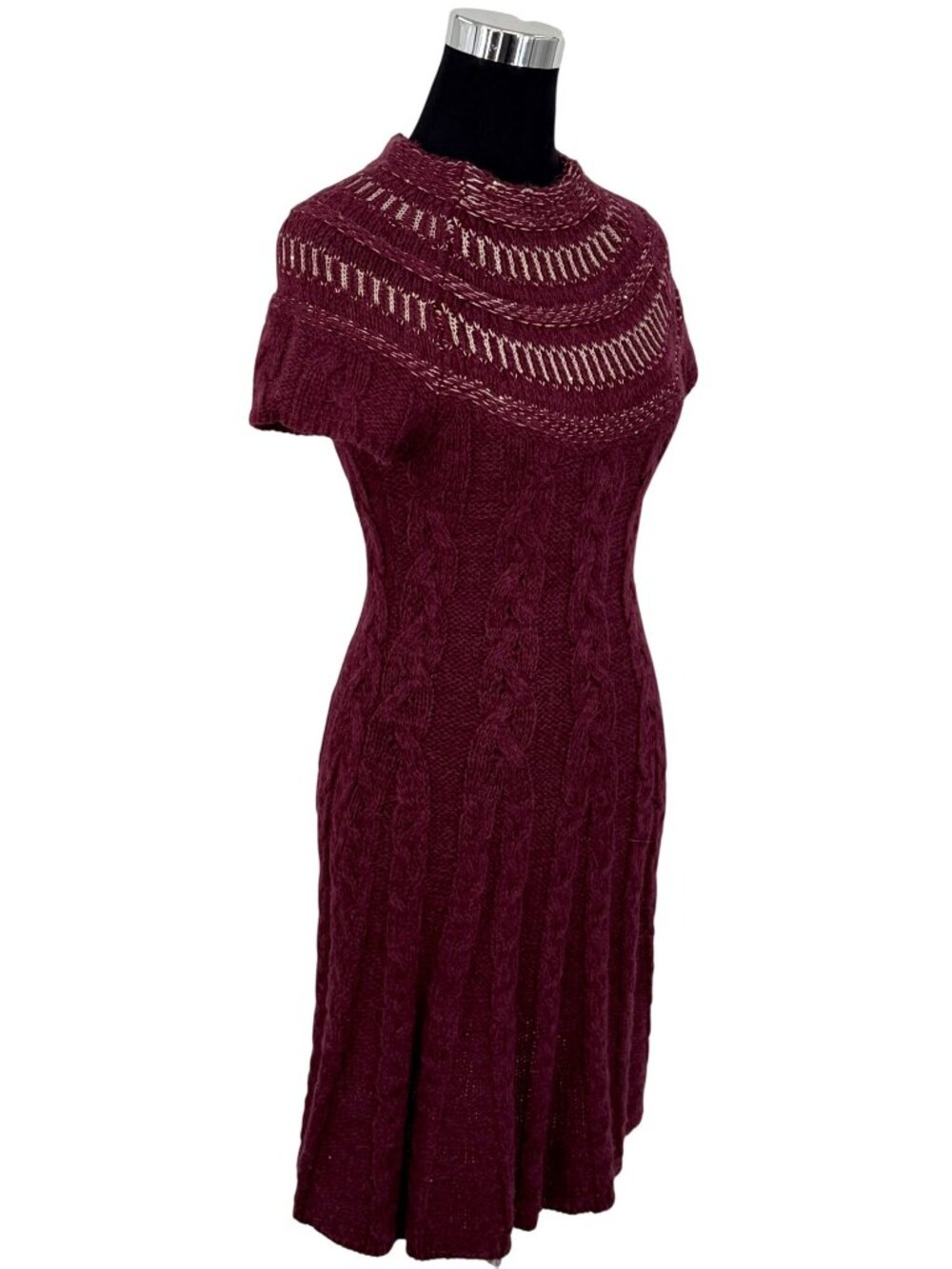 NWT Free People Dark Cherry Sequin Fit & Flare Sweater Dress | Mob Wife Coquette - Picture 8 of 16